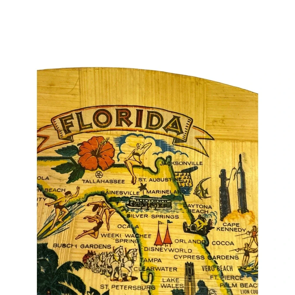 Vintage Florida State Bamboo Map Bowl